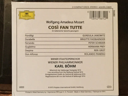 Wolfgang Amadeus Mozart - Gundula Janowitz • Brigitte Fassbaender • Reri Grist • Peter Schreier • Hermann Prey • Rolando Panerai • Wiener Staatsopernchor • Wiener Philharmoniker • Karl Böhm : Così Fan Tutte (2xCD, Album, RE, RM + Box, Sli)