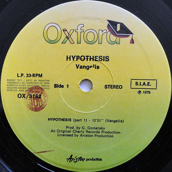 Vangelis : Hypothesis (LP, Album, RE)