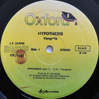 Vangelis : Hypothesis (LP, Album, RE)