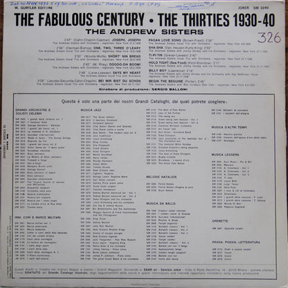 The Andrews Sisters : The Fabulous Century - The Thirties 1930-1940 (LP, Comp)