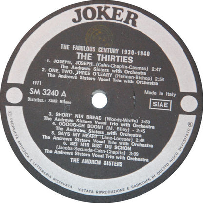 The Andrews Sisters : The Fabulous Century - The Thirties 1930-1940 (LP, Comp)