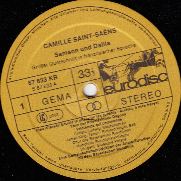 Camille Saint-Saëns, Christa Ludwig, James King (3), Bernd Weikl, Giuseppe Patanè : Samson Und Dalila (LP)