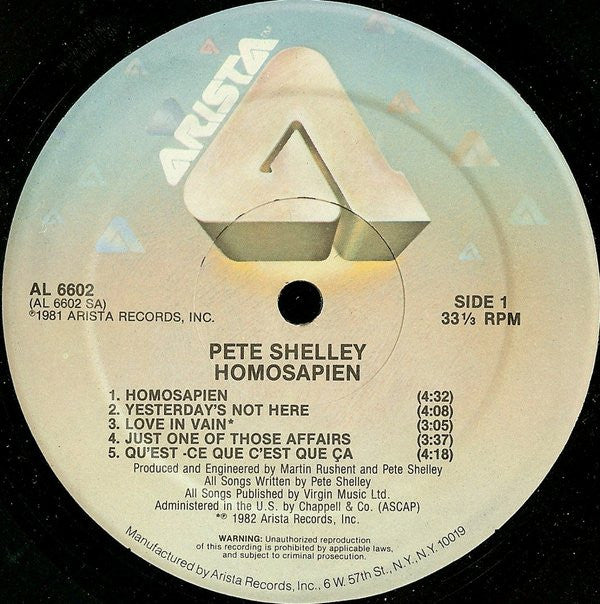 Pete Shelley : Homosapien (LP, Album, HRM)