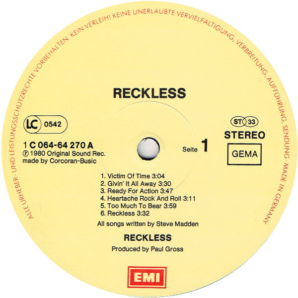 Reckless (8) : Reckless (LP, Album)