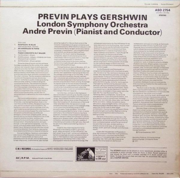 André Previn - London Symphony Orchestra : Prévin Plays Gershwin (LP, Album)