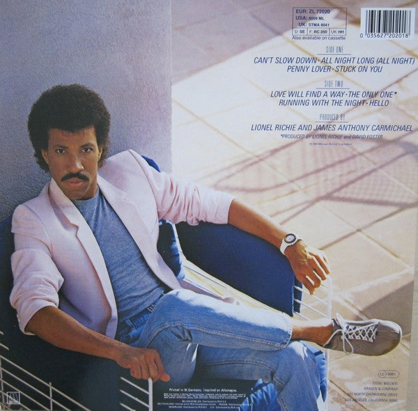 Lionel Richie : Can't Slow Down (LP, Album, RE, Gat)