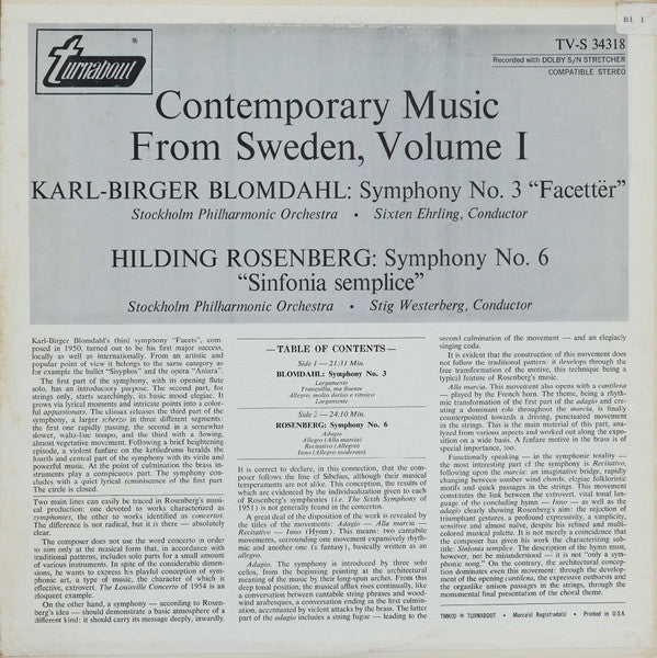Karl-Birger Blomdahl / Hilding Rosenberg - Stockholms Filharmoniska Orkester, Sixten Ehrling / Stig Westerberg : Symphony No. 3 "Facetter" / Symphony No. 6 "Sinfonia Semplice" (LP)