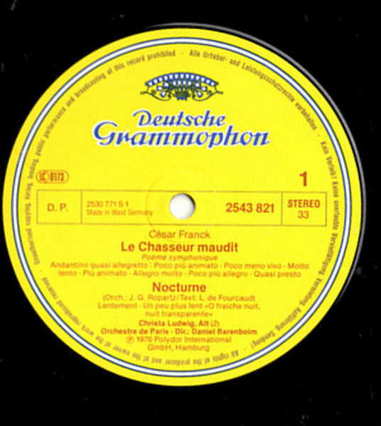 Christa Ludwig, Orchestre De Paris, Daniel Barenboim - César Franck : Psyché / Le Chasseur Maudit / Nocturne (LP, RE)