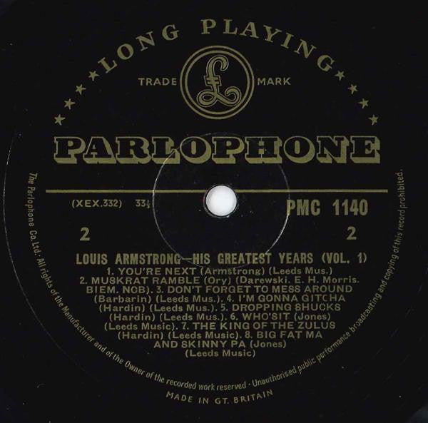 Louis Armstrong : His Greatest Years - Volume 1 (LP, Comp, Mono)