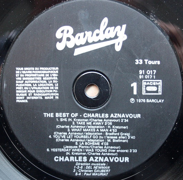 Charles Aznavour : The Best Of Charles Aznavour (LP, Comp, RE, Gat)