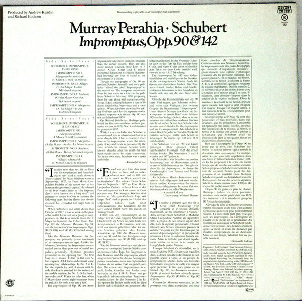 Franz Schubert, Murray Perahia : Impromptus Opp. 90 & 142 (LP)