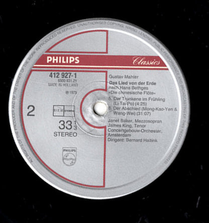 Gustav Mahler - Janet Baker / James King (3) / Concertgebouworkest / Bernard Haitink : Das Lied Von Der Erde (LP, RE)