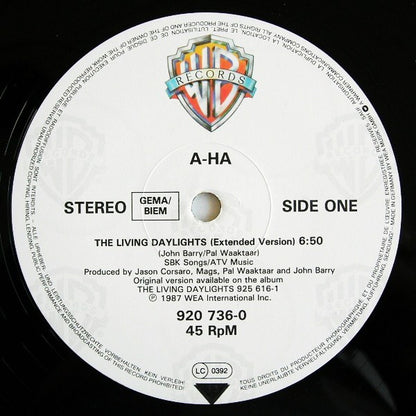 a-ha : The Living Daylights (Extended Mix) (12", Maxi)