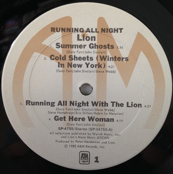 Lion (11) : Running All Night (LP, Album, Ter)