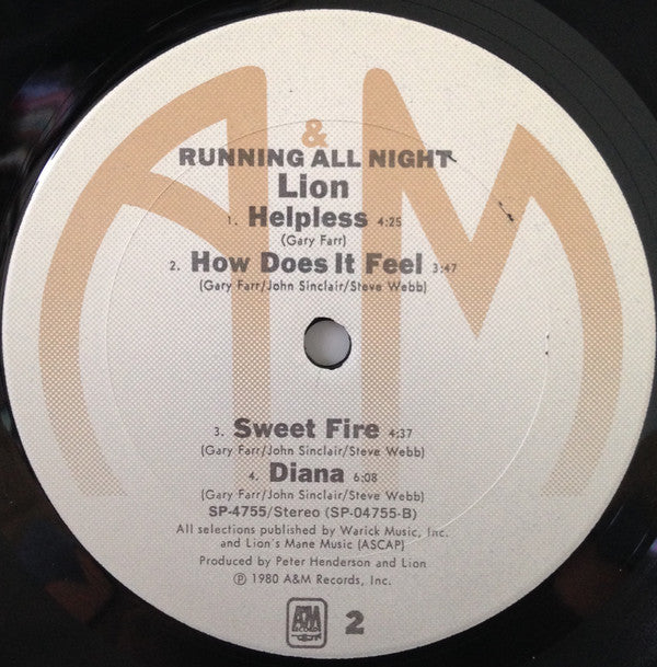 Lion (11) : Running All Night (LP, Album, Ter)