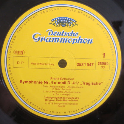 Franz Schubert - Chicago Symphony Orchestra • Carlo Maria Giulini : Symphonien No.8 »Unvollendete« • »Unfinished«, No.4 »Tragische« • »Tragic« (LP)