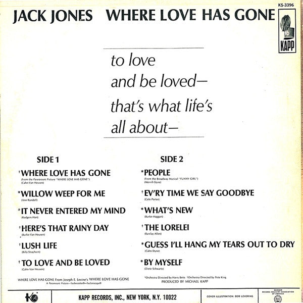 Jack Jones : Where Love Has Gone (LP, Album)