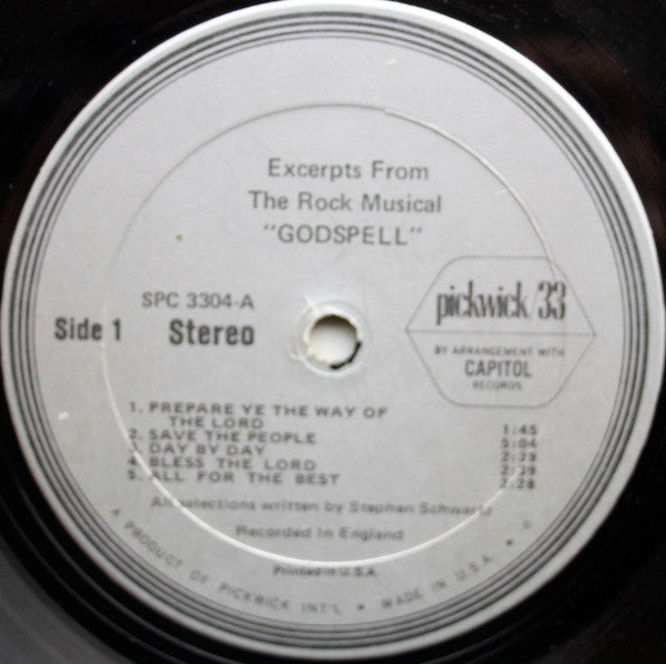 Unknown Artist : Excerpts From The Rock Musical "Godspell" (LP, Comp)