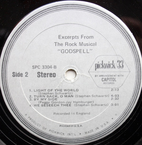 Unknown Artist : Excerpts From The Rock Musical "Godspell" (LP, Comp)