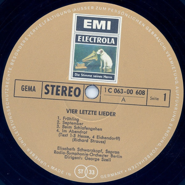 Richard Strauss, Elisabeth Schwarzkopf, George Szell, Radio-Symphonie-Orchester Berlin : Vier Letzte Lieder (LP, RE)