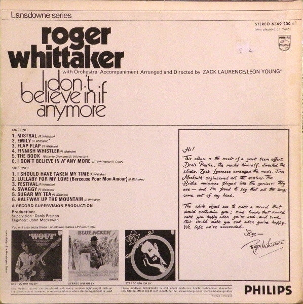 Roger Whittaker : I Don't Believe In If Anymore (LP, Album)