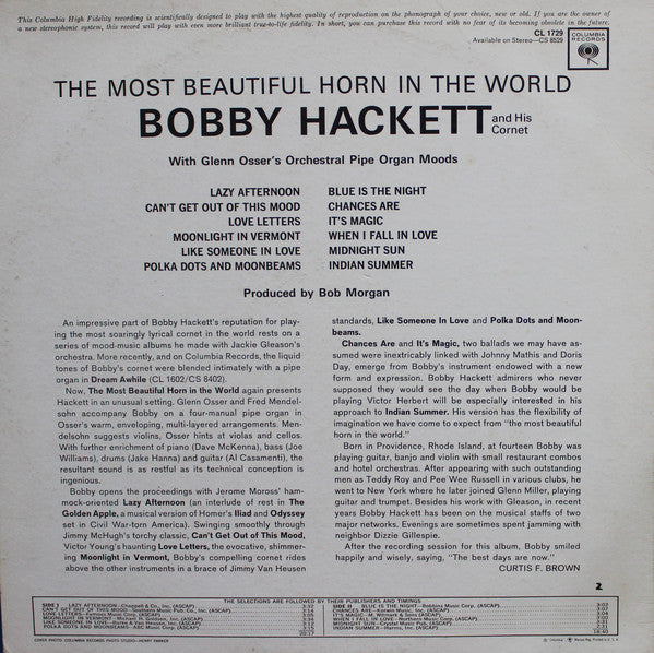 Bobby Hackett With Glenn Osser : The Most Beautiful Horn In The World (LP, Album, Mono)