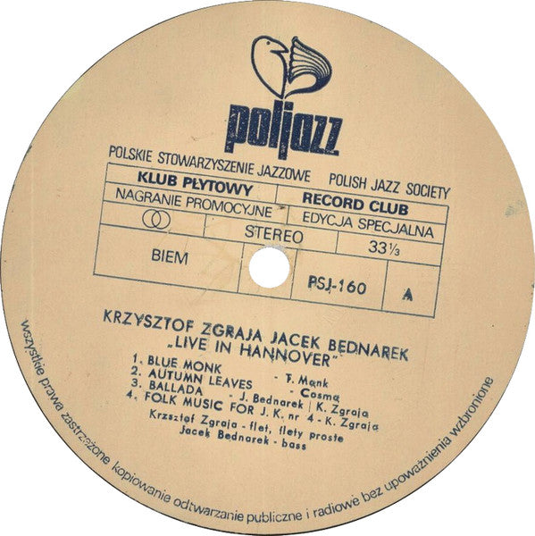 Duo Bednarek-Zgraja : Live In Hannover (LP, Album)