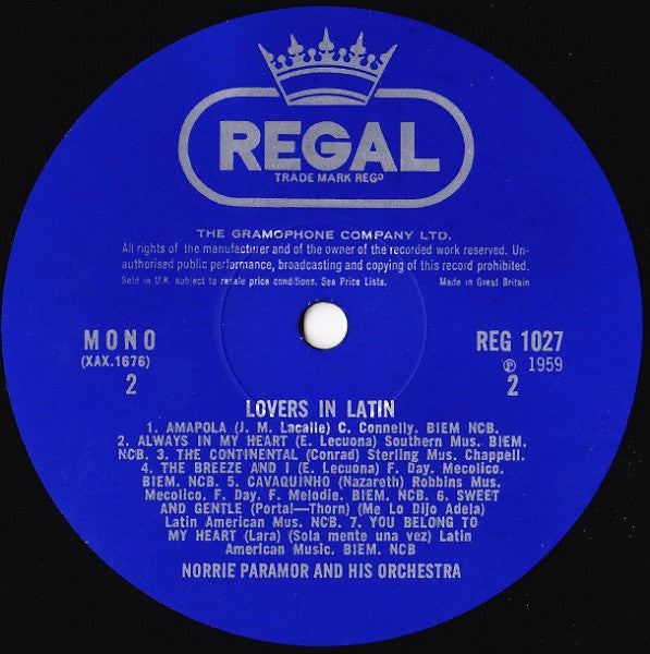 Norrie Paramor And His Orchestra : Lovers In Latin (LP, Mono, RE)