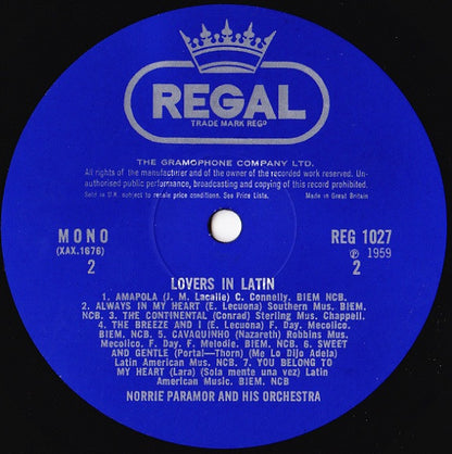 Norrie Paramor And His Orchestra : Lovers In Latin (LP, Mono, RE)