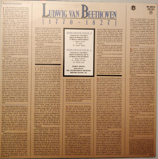 Ludwig van Beethoven - Murray Perahia, Concertgebouworkest, Bernard Haitink : Piano Concertos Nos. 3 & 4 (LP)