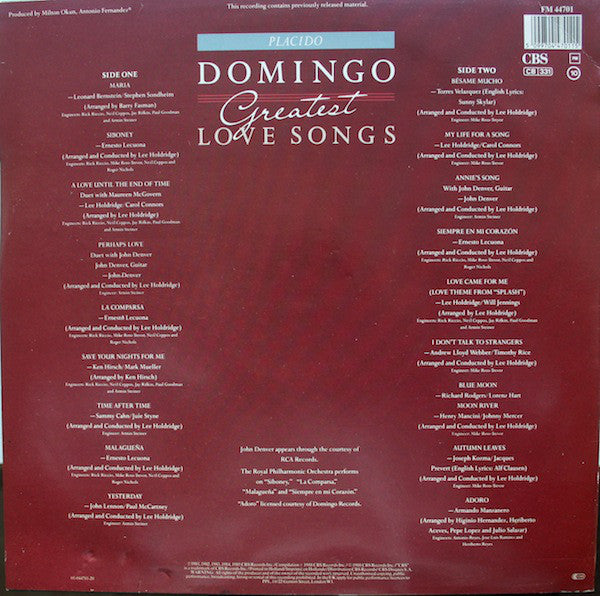 Placido Domingo : Greatest Love Songs (LP, Comp)