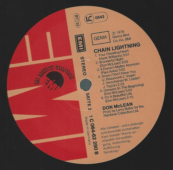 Don McLean : Chain Lightning (LP, Album)