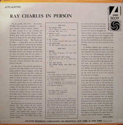 Ray Charles : Ray Charles In Person (LP, Album, Mono, RE, MGM)