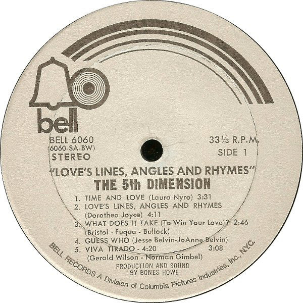 The Fifth Dimension : Love's Lines, Angles And Rhymes (LP, Album, BW)