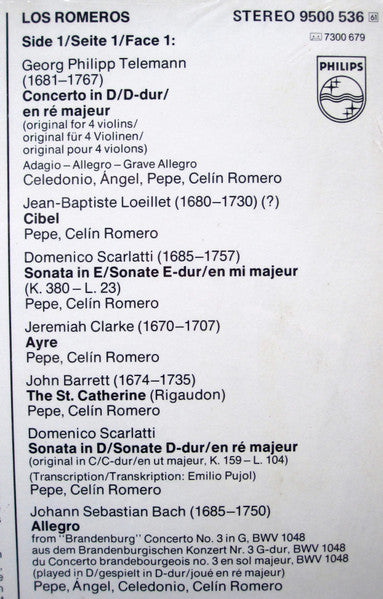 The Romeros : Telemann / Bach / D. Scarlatti / Loeillet / Dowland (LP, Album)