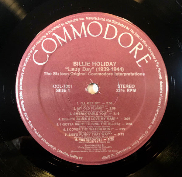 Billie Holiday : "Lady Day" (1939-1944) The Sixteen Original Commodore Interpretations (LP, Comp, Mono, RE)