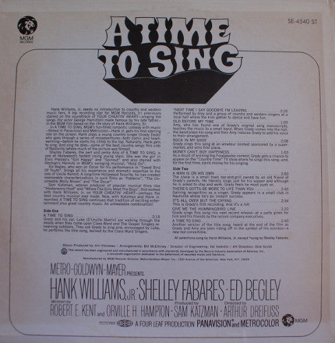 Hank Williams Jr., Shelley Fabares, Ed Begley (2) : A Time To Sing (From The Motion Picture Sound Track) (LP, Album)