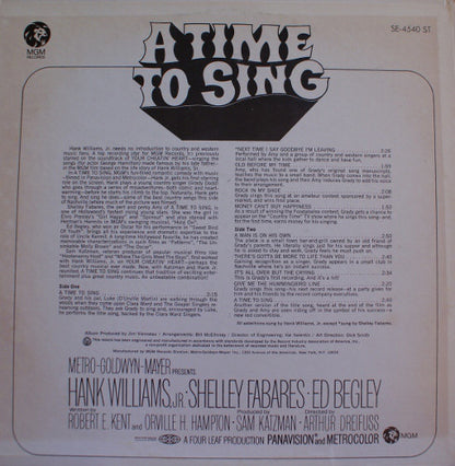 Hank Williams Jr., Shelley Fabares, Ed Begley (2) : A Time To Sing (From The Motion Picture Sound Track) (LP, Album)