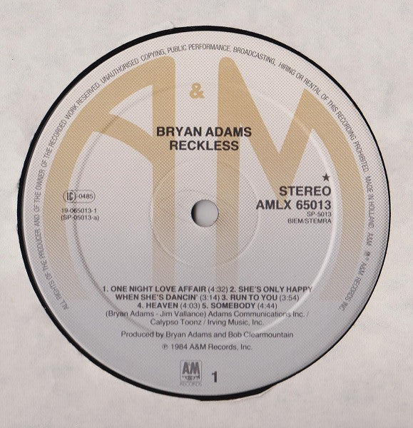 Bryan Adams : Reckless (LP, Album)