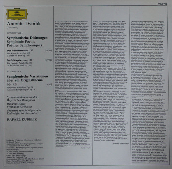 Antonín Dvořák, Rafael Kubelik, Symphonie-Orchester Des Bayerischen Rundfunks : Symphonische Dichtungen (LP)