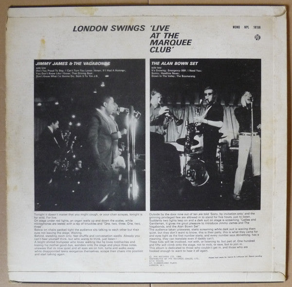 Jimmy James & The Vagabonds / The Alan Bown Set : London Swings 'Live At The Marquee Club' (LP, Mono)