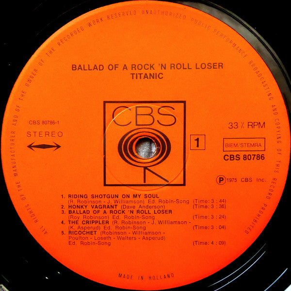 Titanic (3) : Ballad Of A Rock 'N Roll Loser (LP, Album)