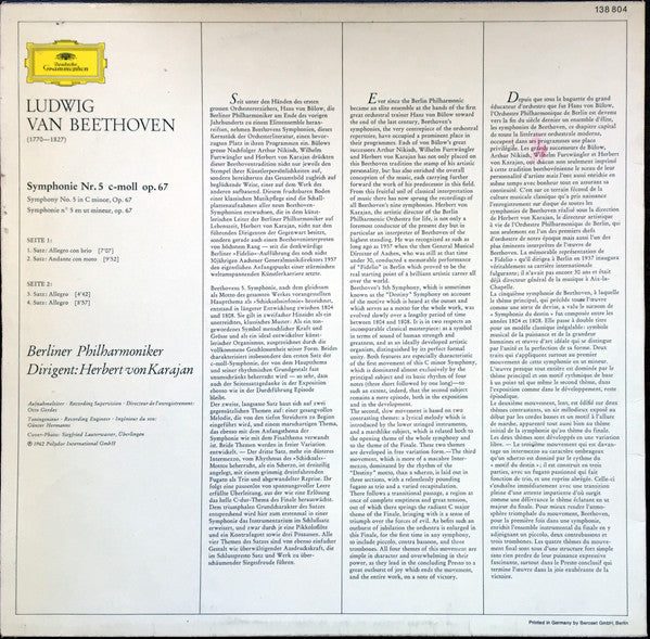 Ludwig van Beethoven - Berliner Philharmoniker • Herbert von Karajan : Symphonie Nr.5 (LP, RE)