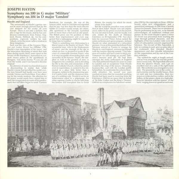 Joseph Haydn / The Academy Of Ancient Music, Christopher Hogwood : Symphony No. 104 "London", Symphony No. 100 "Military" (LP)
