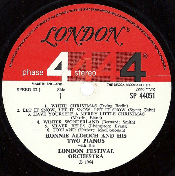 Ronnie Aldrich And His Two Pianos With The Strings Of The London Festival Orchestra : Christmas With Ronnie Aldrich (LP, Album)