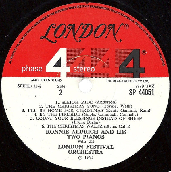 Ronnie Aldrich And His Two Pianos With The Strings Of The London Festival Orchestra : Christmas With Ronnie Aldrich (LP, Album)