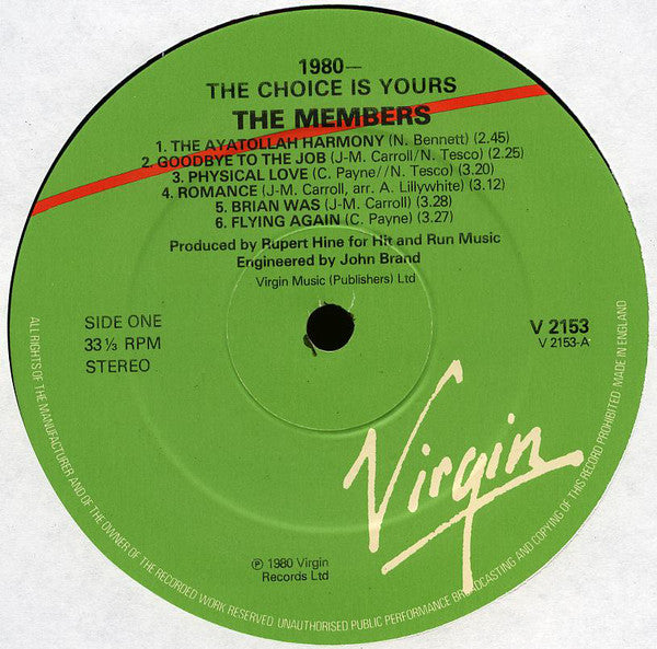 The Members : 1980 - The Choice Is Yours (LP, Album)