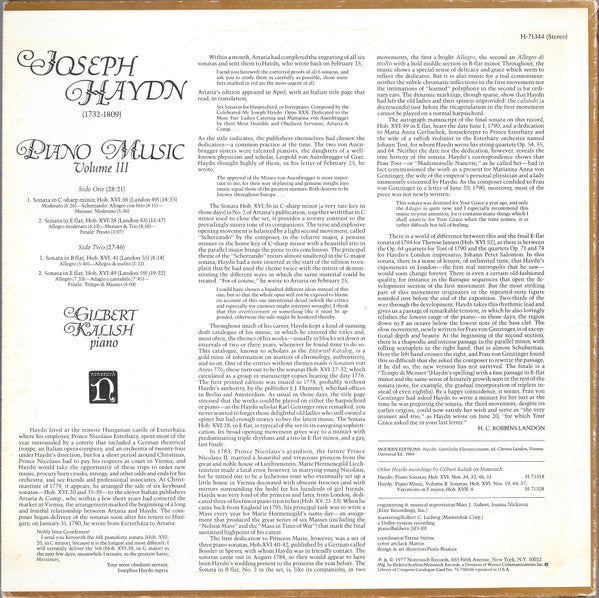 Joseph Haydn - Gilbert Kalish : Piano Music, Volume III (Sonatas, Hob. XVI: Nos. 36, 28, 41, 49) (LP)