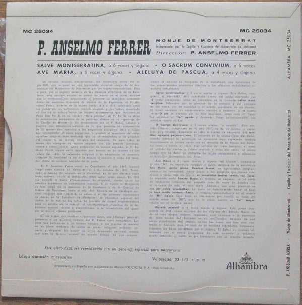 Escolania & Capella De Música Montserrat : Salve Montserratina (10", Album)