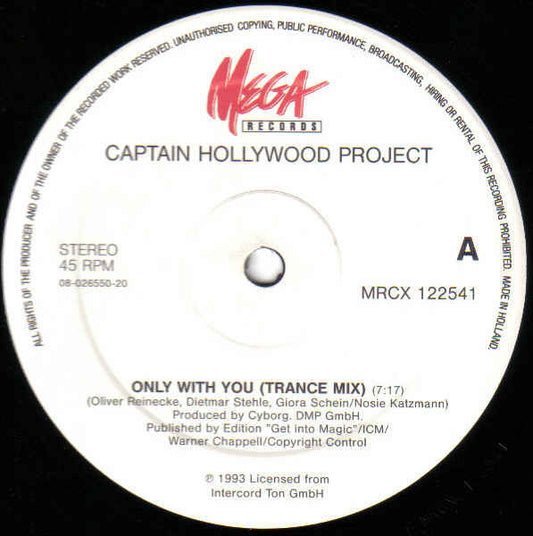 Captain Hollywood Project : Only With You (12")